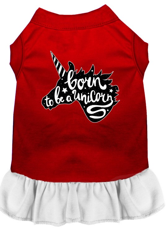 Born to be a Unicorn Screen Print Dog Dress Red with White Sm